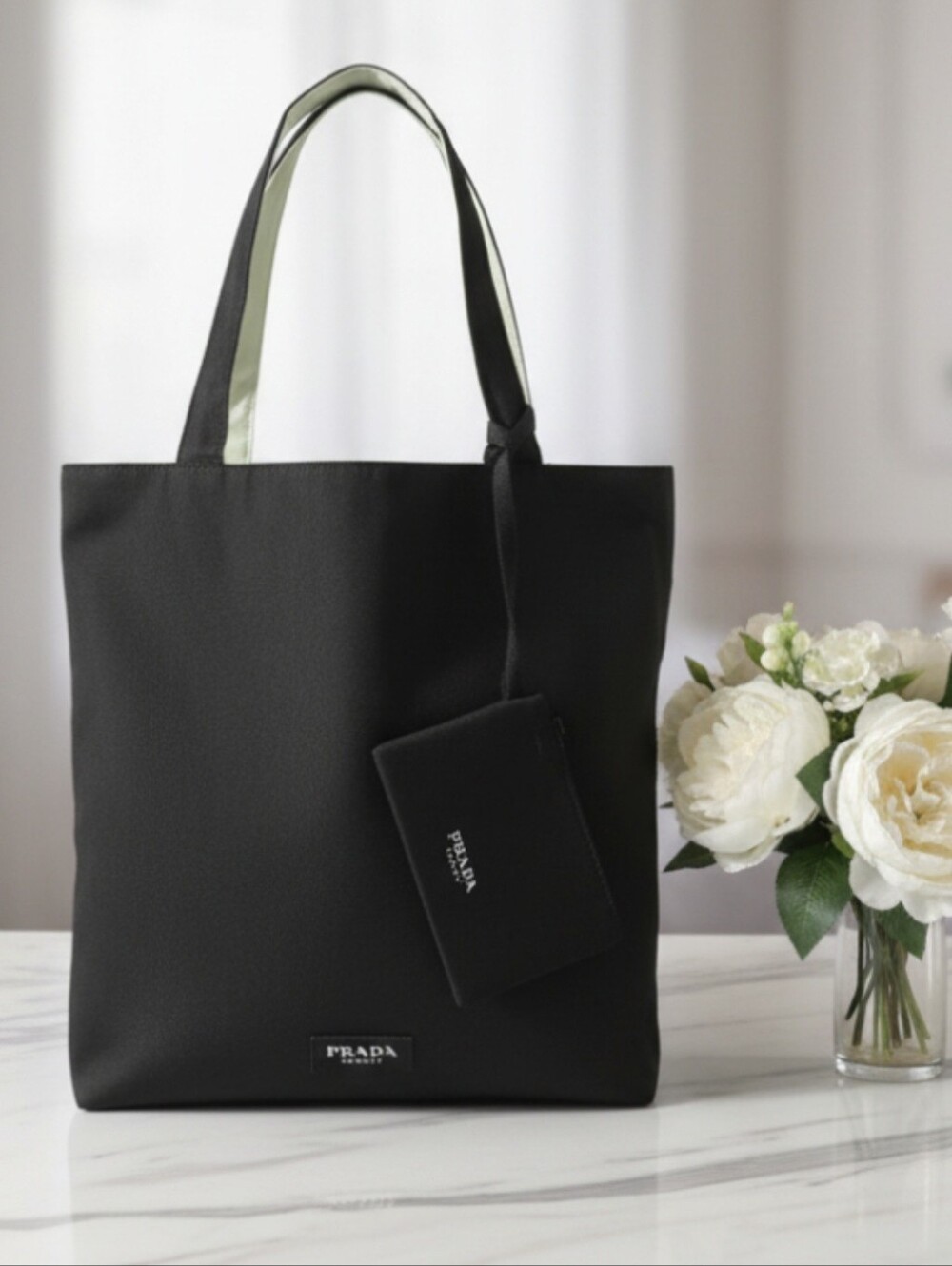 Prada Black Canvas Tote with Matching Pouch
